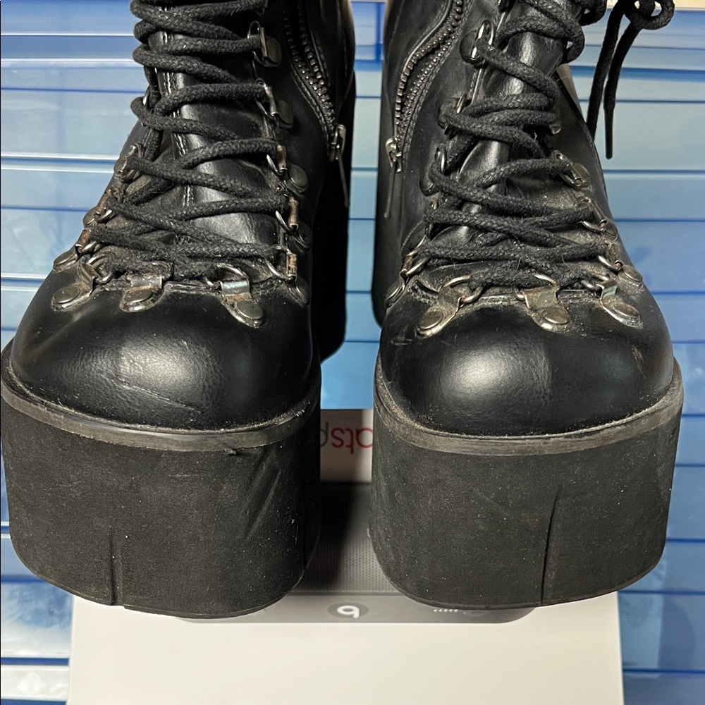 Demonia Black Lace-Up Platform Boots - Picture 5 of 8